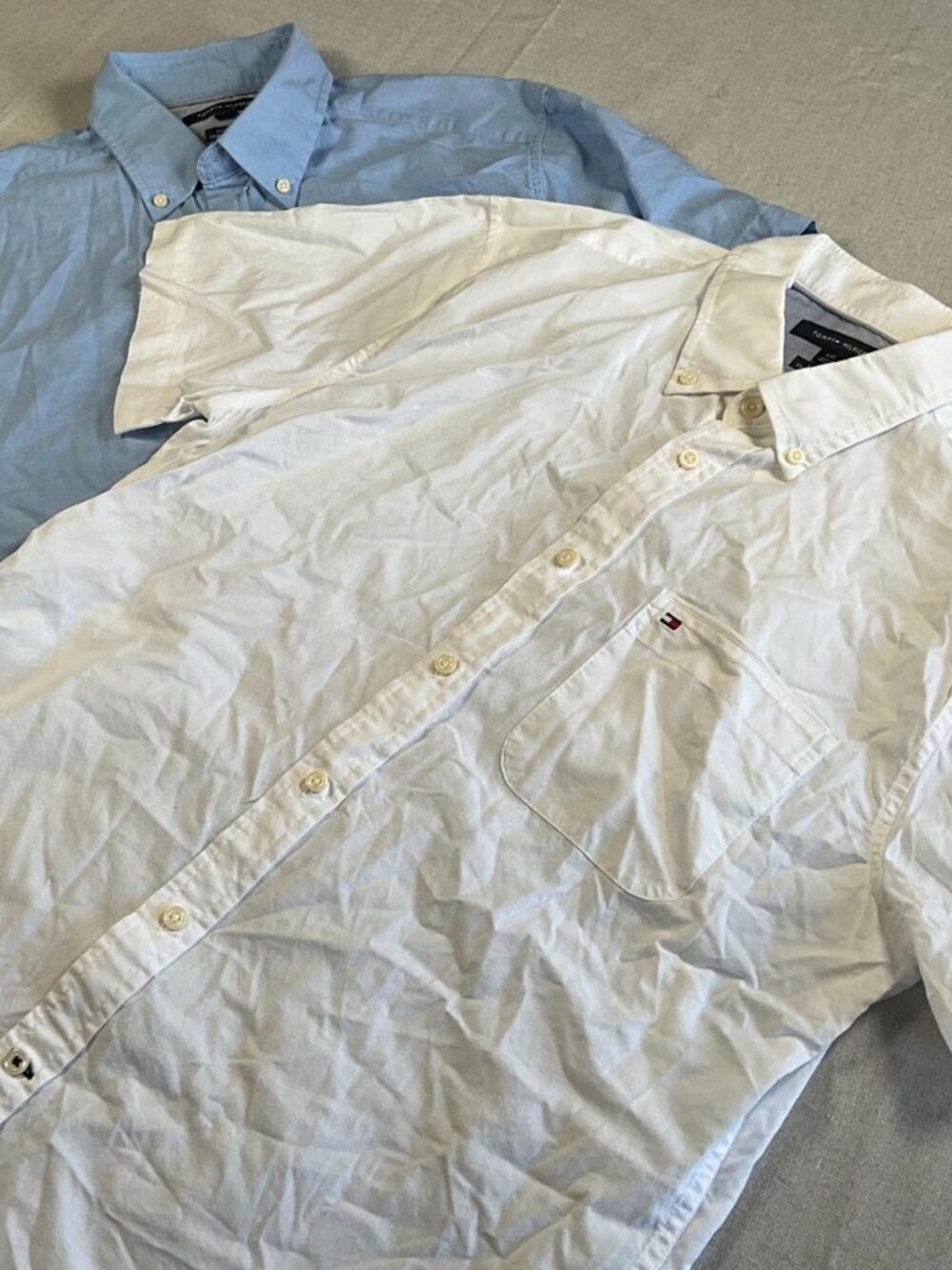 Mens Tommy Hilfiger Super Soft Cotton Blue White 2 Pc Button Down Shirts (Large)